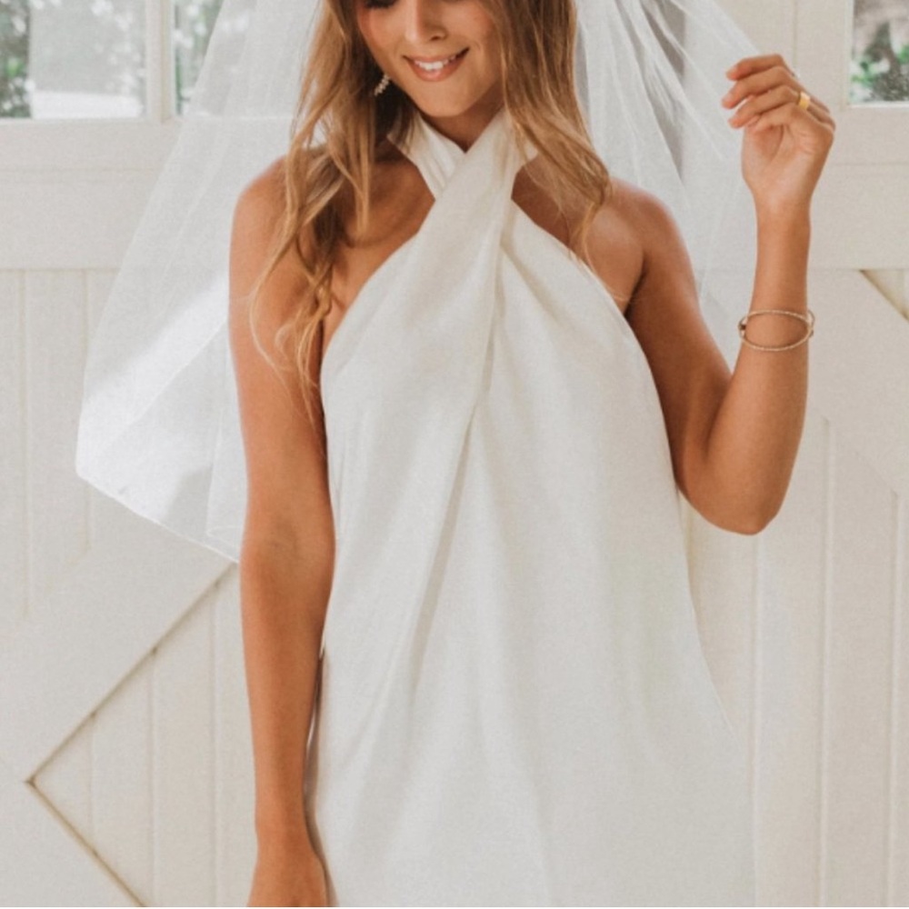 Show Me Your Mumu Jasmine Halter Mini Dress M Crossover Neck Open Back Satin